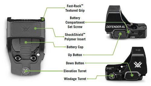 Vortex Optics Defender-XL Micro Red Dot Sights (3 MOA - Green Dot)