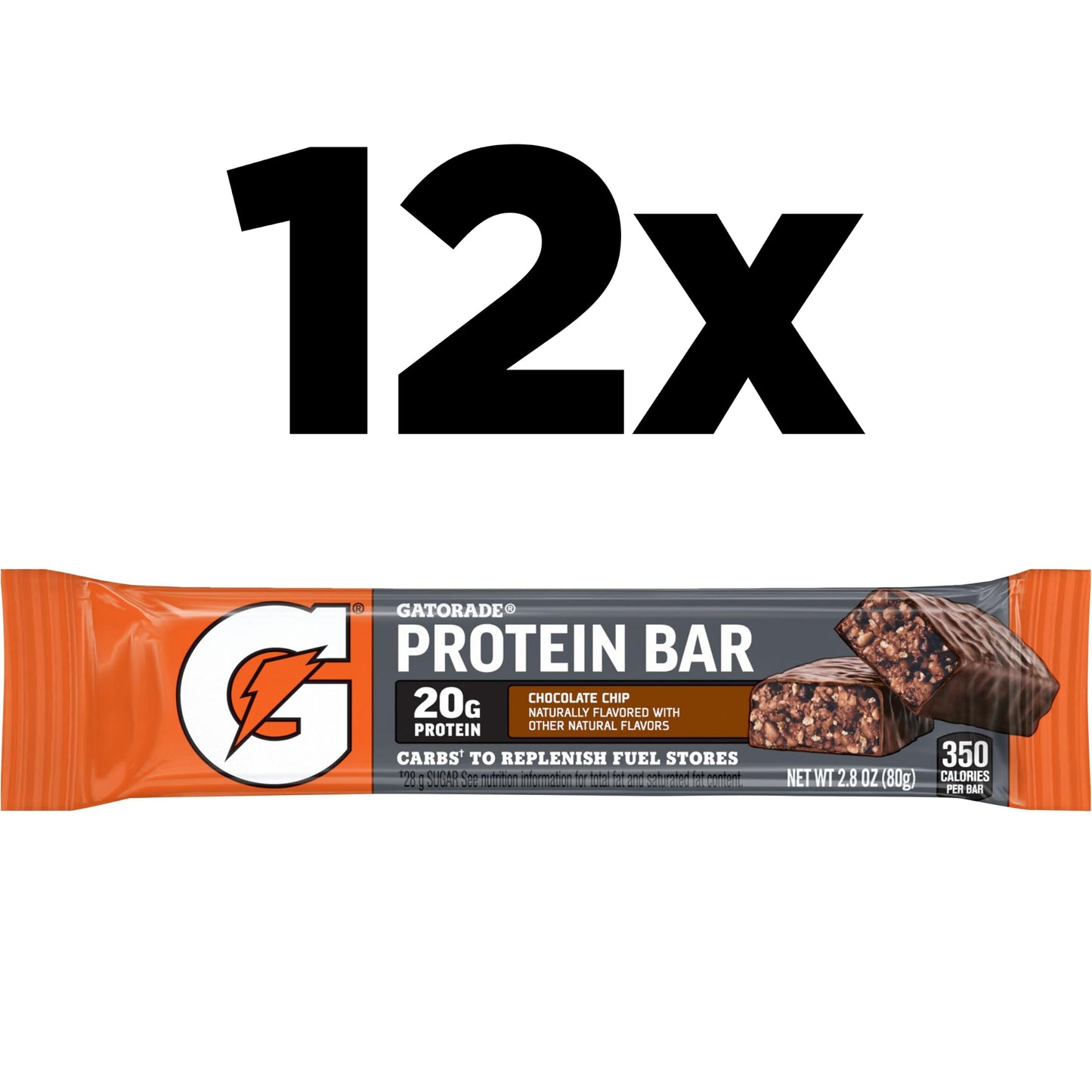 Gatorade Whey Protein Recover Bars, Chocolate Chip, 2.8 ounce(Pack of 12)