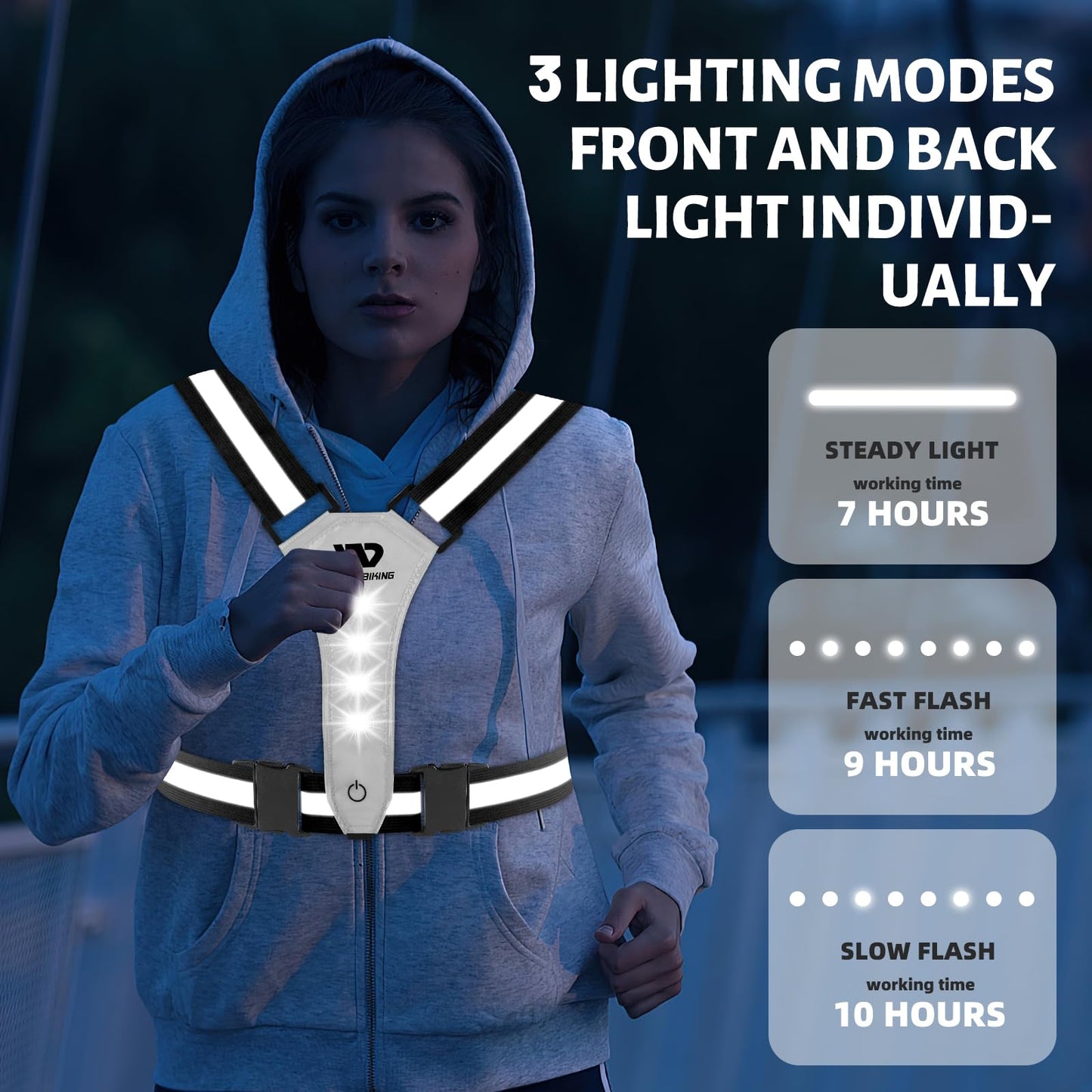 West Biking Running Reflective Vest, Light Up Vest for Night Walking, Night-Workers,Rechargeable Night Gear for Runners