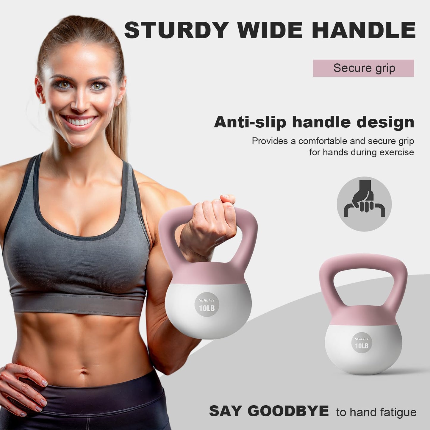 NEALFIT Soft Kettlebell 5LB/10LB/15LB/20LB/25LB, Kettlebells for Home Gym Strength Training, Anti-Slip Fitness Weights for Men Women (20LB Pink-White)