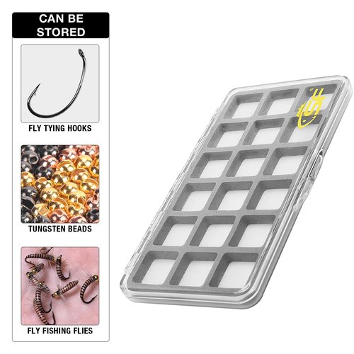 SF Large Magnetic Fly Box Slim Floatable for Fly Fishing Super Thin Fishing Boxes Clear Multi 18 Compartments Tackle Box Small for Fly Hooks Fly Tying Beads