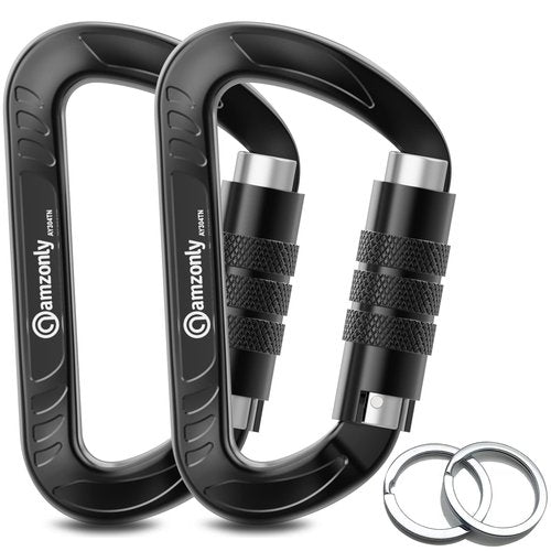 3inch Auto Locking Carabiner Clips Heavy Duty, 12KN /2697lbs Lightweight Keychain carabiners, Sturdy Twist Lock Caribeeners for Camping Hiking Hammock Swing Backpack, Dog Leash and Harness etc, Black