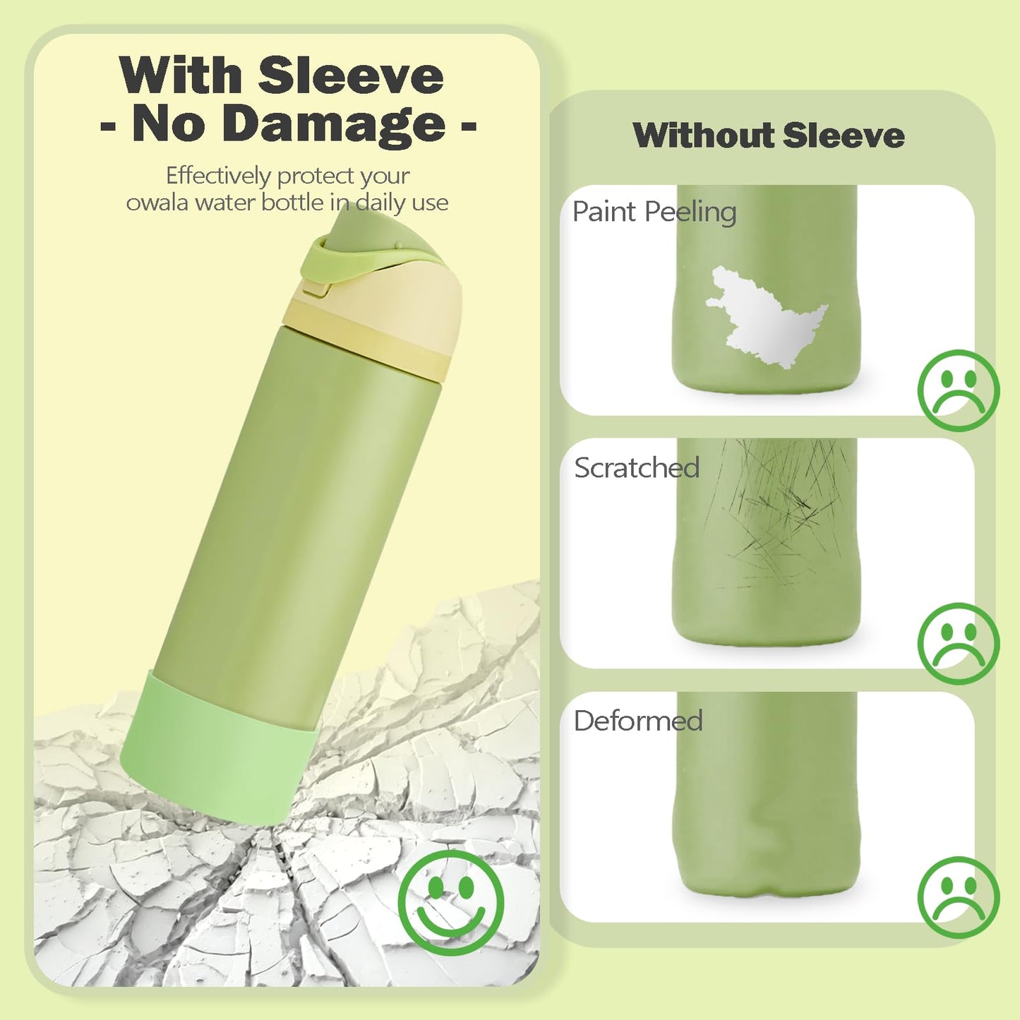 Kaitiaki 2PCS Silicone Boot for Owala 24oz FreeSip Water Bottle, Anti-Slip Scratch-Resistant Bottom Sleeve, Protective Sports Bottles Accessories, BPA-Free (Keylime+Sunny Yuzu)
