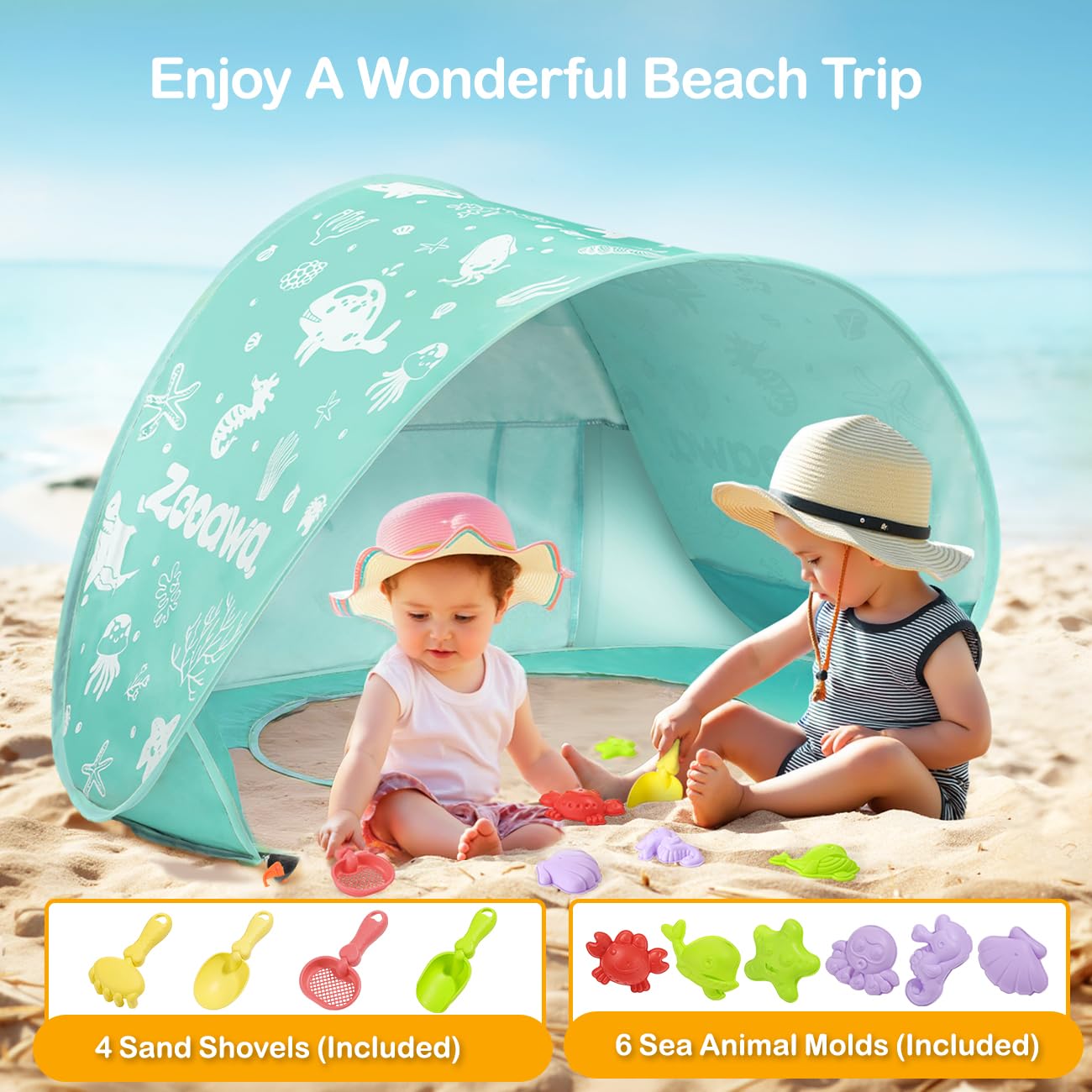 Zooawa Baby Beach Tent with Pool, Pop Up Beach Tent Sun Shade for Infant