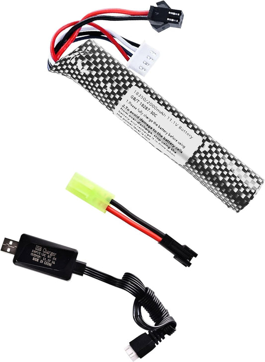 11.1v 2000mAh Battery with Charger - Rechargeable Batteries Accessories with SM2P Plug Mini Tamiya Connector for Airsoft Compatible with Gel Ball Blaster Gun,1 pcs