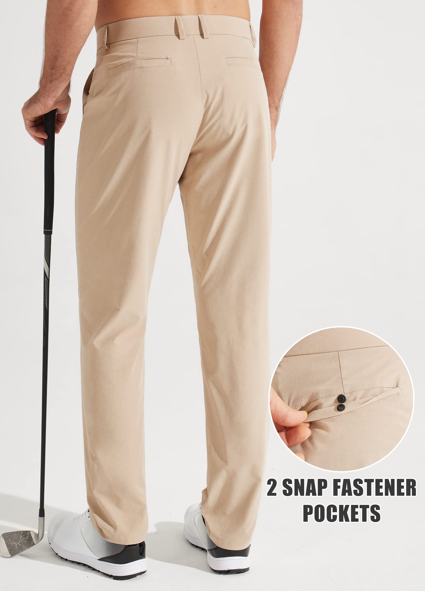 Libin Men's All Day Comfy Golf Pants Work Dress Pants 34" Quick Dry Lightweight Business Casual Trousers for Men with Pockets Water Resistant, Khaki, 34W x 34L
