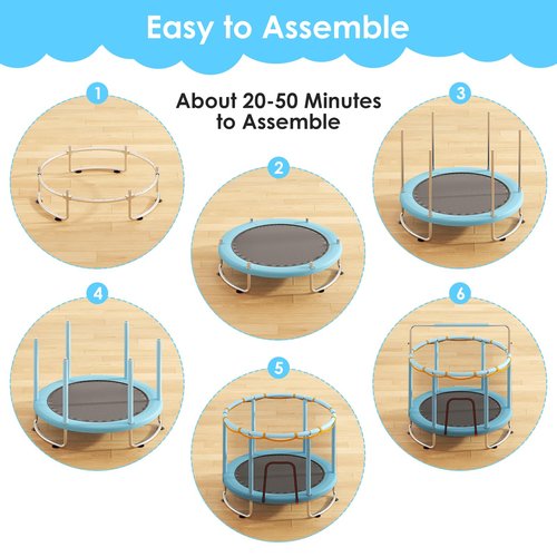 Trampoline for Kids, Upgrade Full Anti-Rust 440lbsToddler Trampoline with Net, 55'' Upgraded Ring Legs with Adjustable Gymnastics Bar&Toys, Gifts for Ages 1-8 Boys&Girls（Blue）