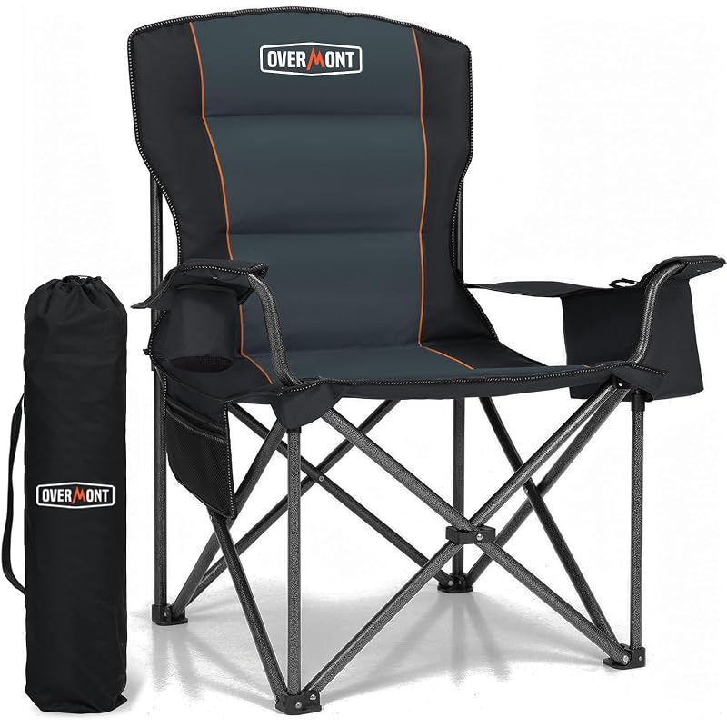 Overmont Oversized Camping Chair for Adults - 450 lb Capacity, Fully Padded High Back (Black)