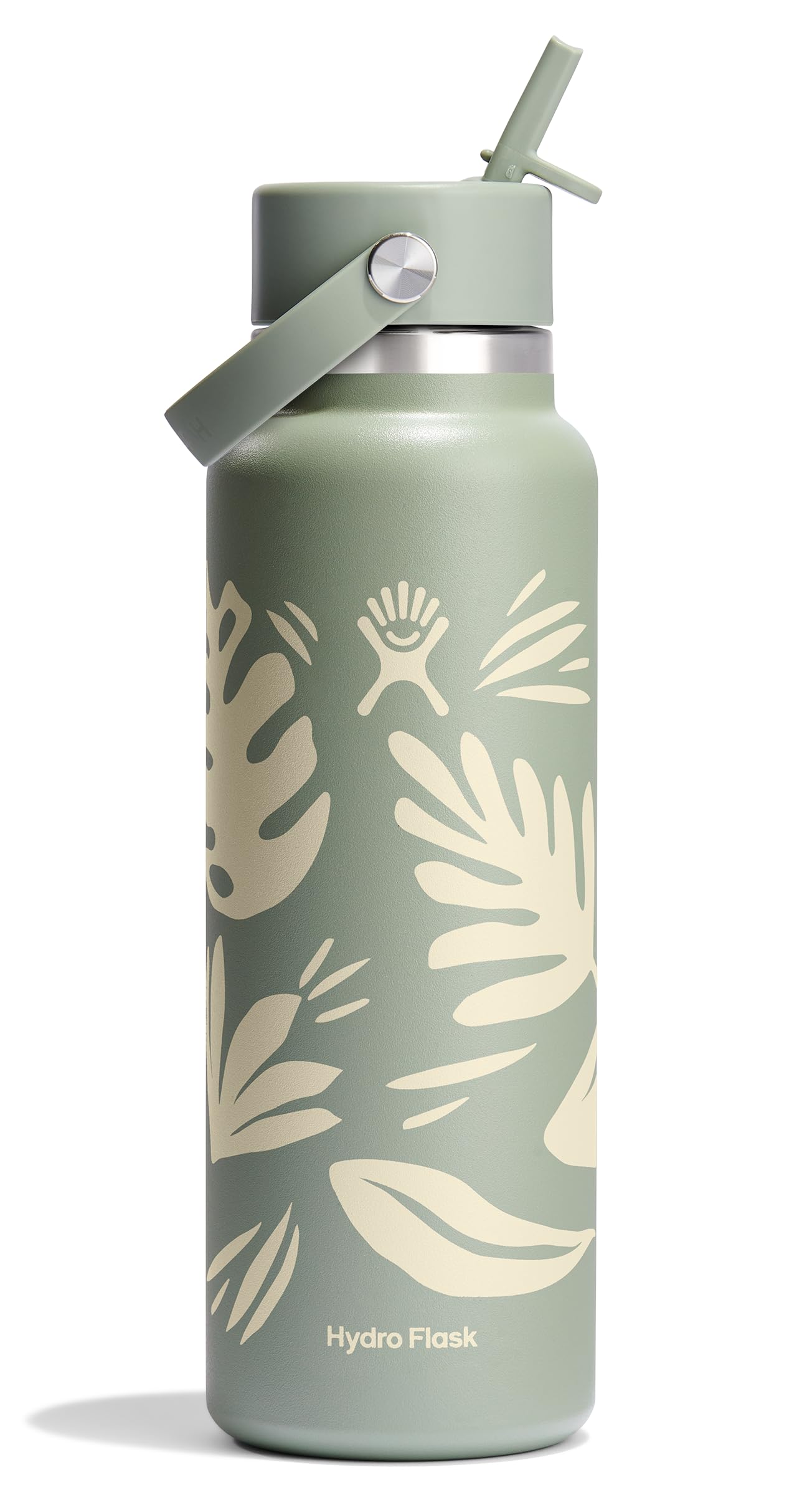 Hydro Flask Water Bottle - Insulated Stainless Steel - Wide Mouth Flex Straw Lid, Non Spill, Leakproof and Refillable in 40 Oz Botanical Bliss Agave