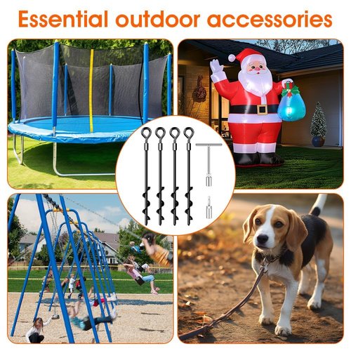 Ground Anchors Screw in, Heavy Duty Tent Stakes Trampoline Anchors 4Pack, Ground Anchors for Camping Tent, Canopies, Carports, Canopy, Sheds, Swing Sets,14in Ground Anchors for High Winds