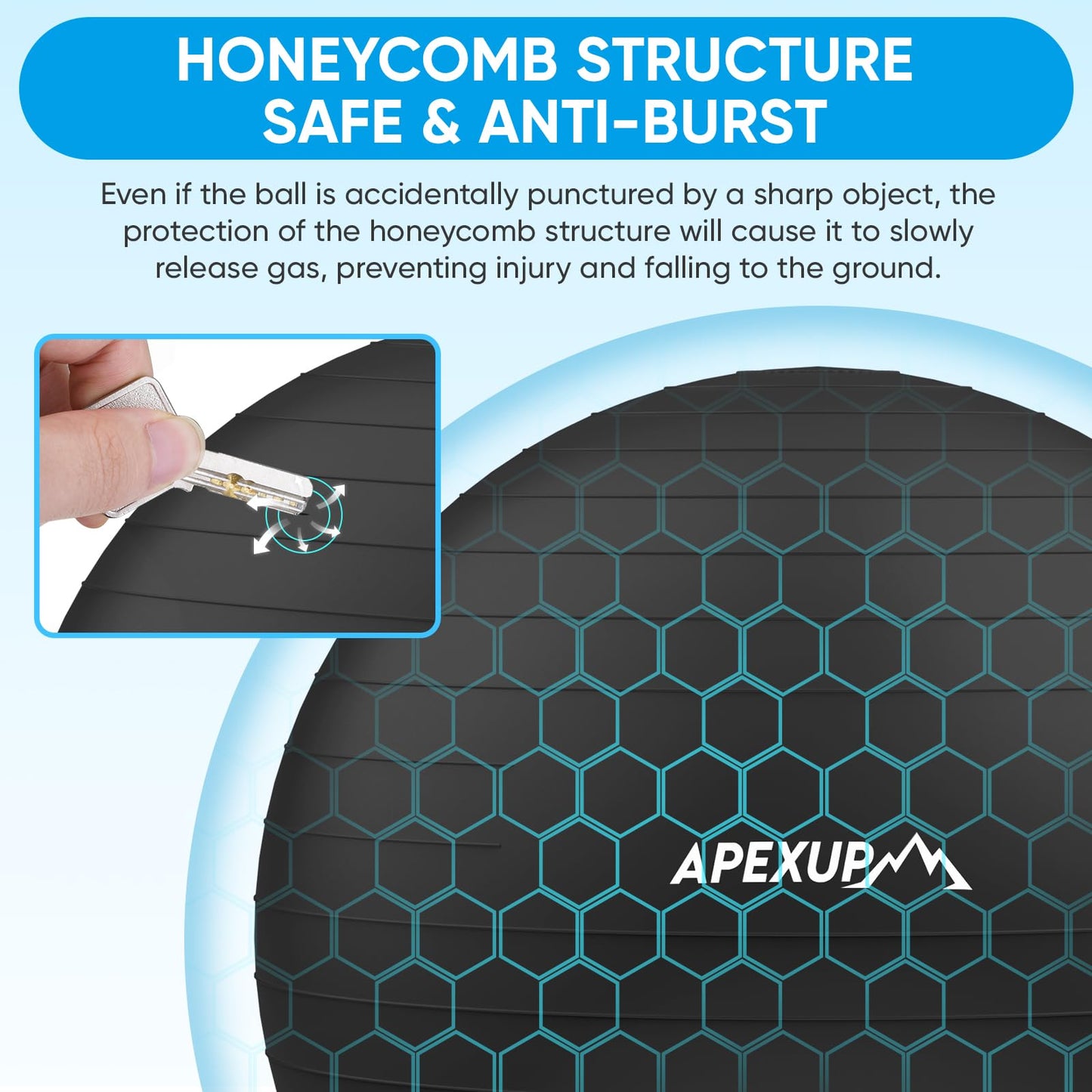 APEXUP Yoga Ball, 660 lbs Anti-Burst Exercise Ball with Pump, 5 Sizes (M (19"~22'') 55cm, Black)