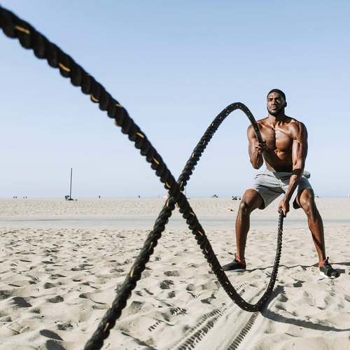 Smartxchoices Black Heavy Battle Rope for Exercise Training Fitness 1.5''Width 30ft Length Workout Ropes Home Gyms Abdominal Muscle Biceps Abs Metabolic Protective Nylon Cover (1.5''*30ft)