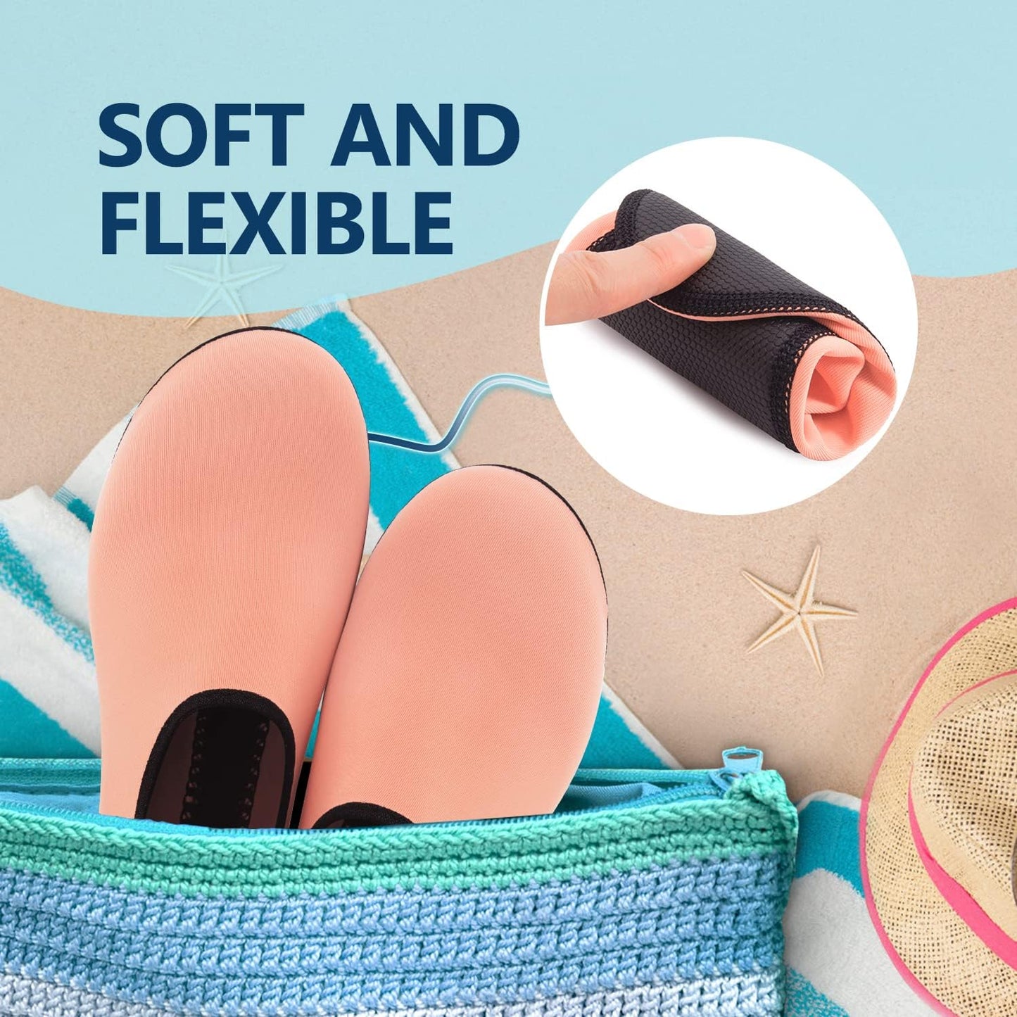 JACKSHIBO Water Shoes for Women Men Swim Shoes Water Socks for Cruise Essentials Swimming Aqua Beach Pool Yoga Surf