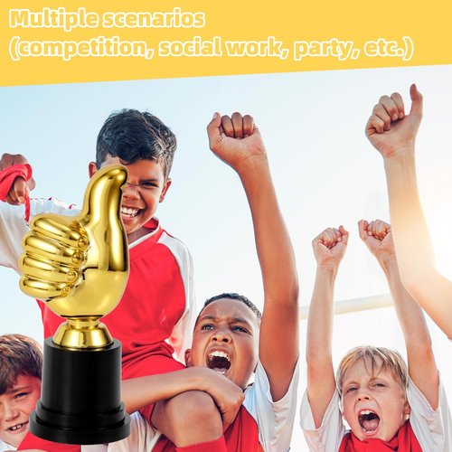 Golden Thumbs Up Trophy, 5.12in Engraving Funny Plastic Winner Award Status Sculpture for Celebrations Sports Game Classroom Job Football Competition Rewards Gift for Humorous Recognition