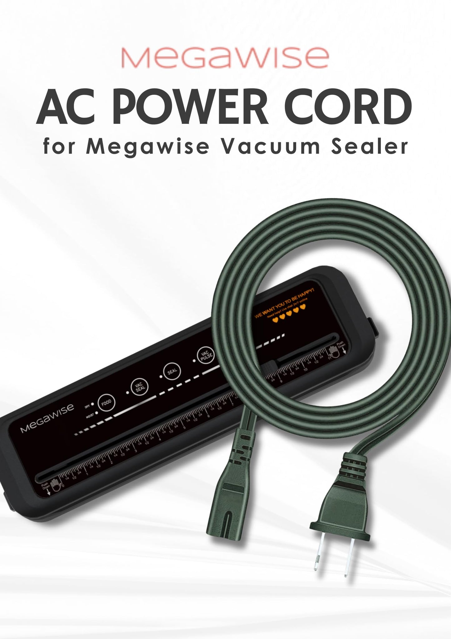 Durable Replacement AC Power Cord for MegaWise Vacuum Sealer Machines – 4FT Extension Cable with Secure WD-01 Plug & WD-23 Socket, Safe & Reliable Power Connection