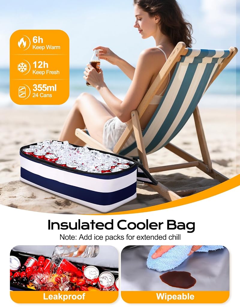 54L Beach Bag with Detachable Cooler Navyblue – Waterproof Sandproof Duffle for Beach, Pool & Travel