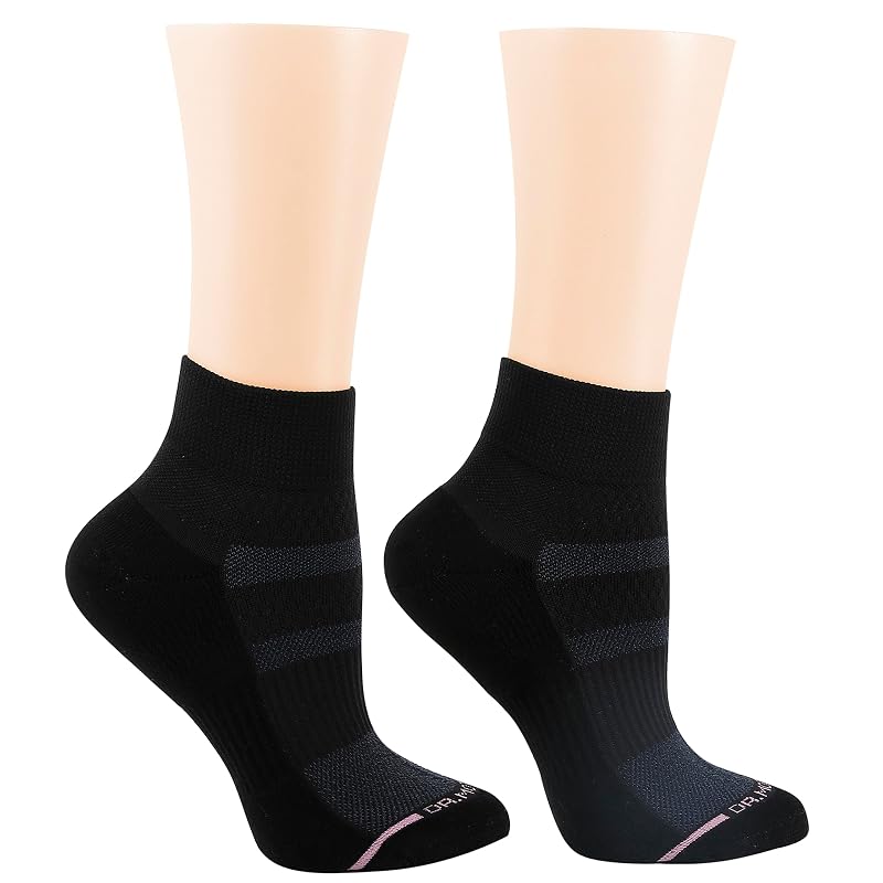Dr. Motion Solid Half-Cushion Quarter Compression Socks for Women - Black, One Size