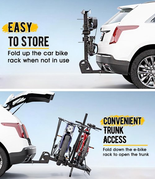 E Bike Rack for Tow Hitch 200lbs Load Capacity,Heavy Duty EBike Rack with Ramp for 2 Bikes, Car E-Bike Rack for Light Electric Mopeds,Fits SUV, Truck, RV, Van– E-Bikes, Fat Tire Bicycles