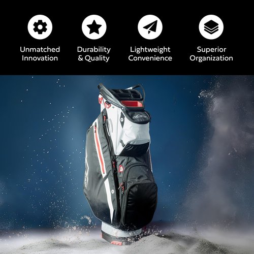 Sun Mountain 2025 C-130 14 Way Golf Bag with Full-Length Dividers and 11 Pockets for Ultimate Convenience - Lightweight Golf Cart Bag with Cart Strap Pass-Through for Golf Carts - Steel Black Red