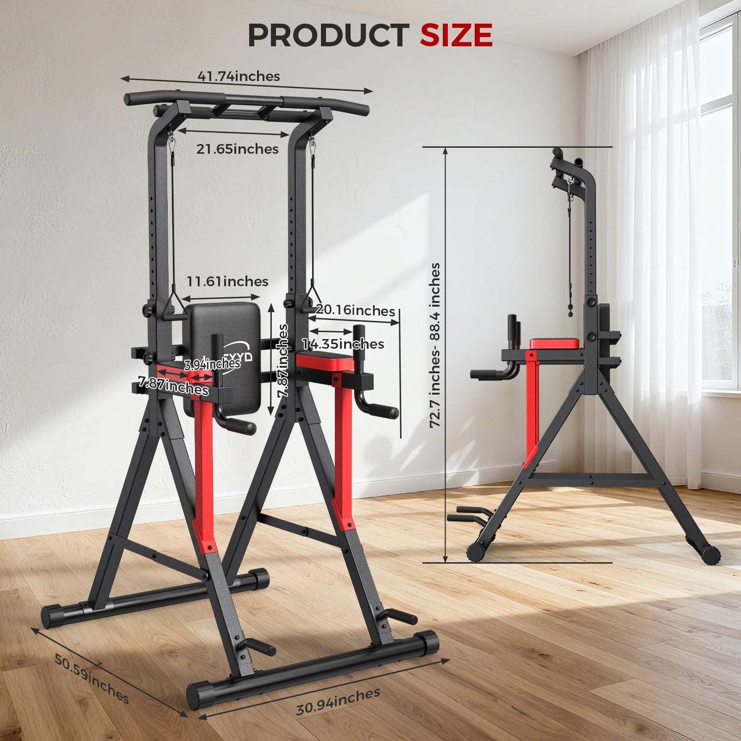 Power Tower Pull Up Bar Free Standing,13-Level Adjustable Height Dip Station with X-Frame Stability, Multi-Grip Handles, Backrest, Anti-Slip Foot Pads - Home Gym Strength Training Equipment 400LBS
