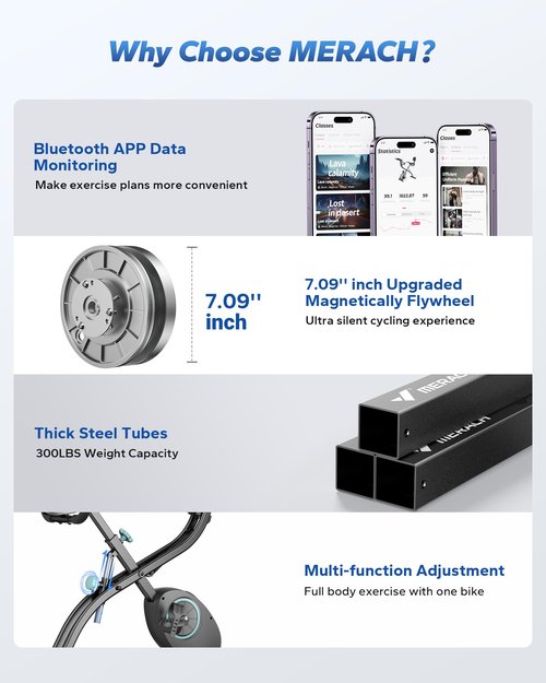 MERACH Folding Exercise Bike, Foldable Stationary Bikes for Home, 4 in 1 Upright Indoor Cycling Bike with 16-Level Magnetic Resistance, 300LBS Capacity X Bike with Exclusive APP