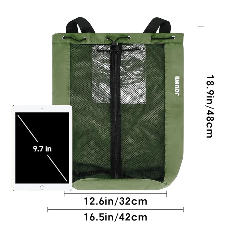 WANDF Swim Bag for Swimmers Mesh Beach Backpack Green Medium