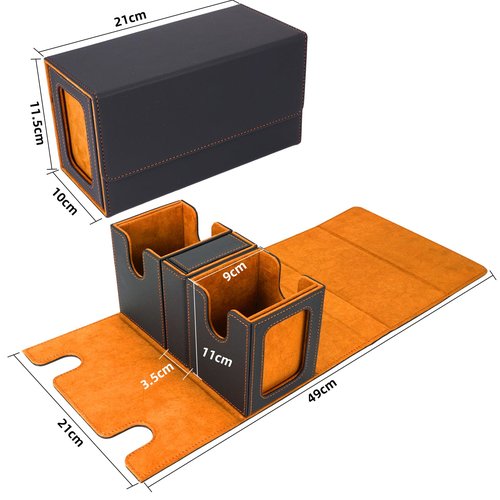 AFIING MTG Commander Deck Box 200 Double Sleeved Cards Storage, 3-in-1 Magnetic Card Case Organizer for Magic: The Gathering TCG CCG, 4 Dividers & 2 Toploaders (Black/Orange)