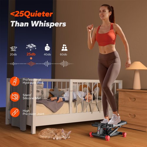 UTRYCO Stair Stepper for Home Workout, 330LBS Hydraulic Stepper with LCD Monitor & Resistance Bands, Compact Under Desk Stepper with Real-Time Calorie Tracking
