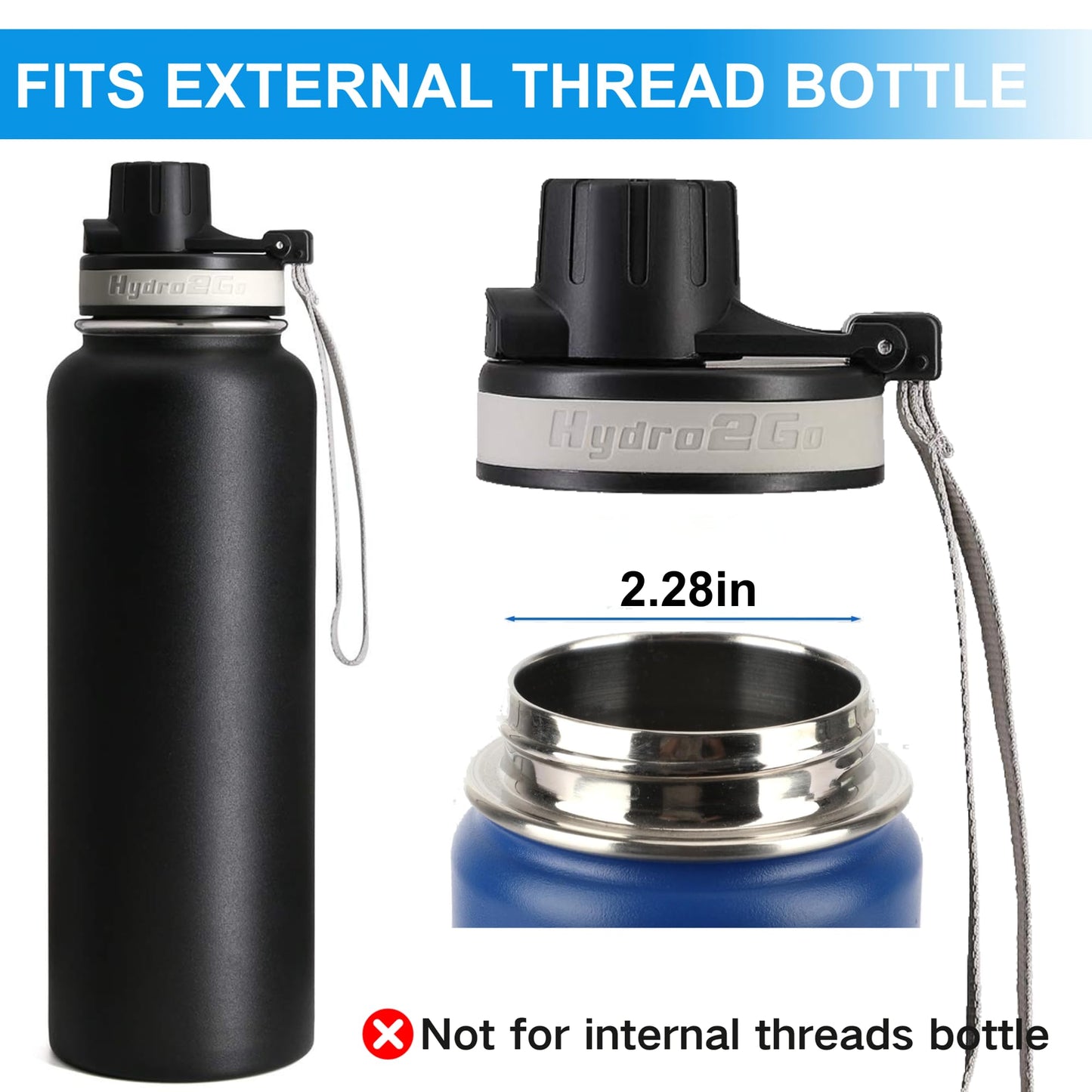 Flip Lid for Hydro flask Wide Mouth 12, 16, 18, 32, 40, 64 oz Water Bottles, Spout Lid for Hydroflask, Thermoflask and Other Sports Water Bottles with Button Lock, Easy Carry, Leak Proof