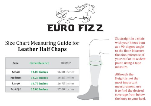 euro fizz Equestrian Women Half chap Gaiter Extra Grip Non Slip Full Grain Takey Cow Leather.Accurate Size Chart in Images. (Black, Large)