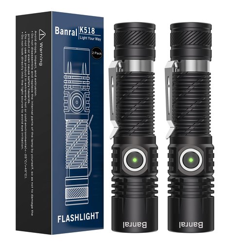 Rechargeable Tactical Flashlights, High Lumens Small Mini USB-C LED Flashlight, Compact EDC Flash Light, 4 Modes&Memory Function, Waterproof Pocket Lights for Home,Camping,Emergency (2, Black)