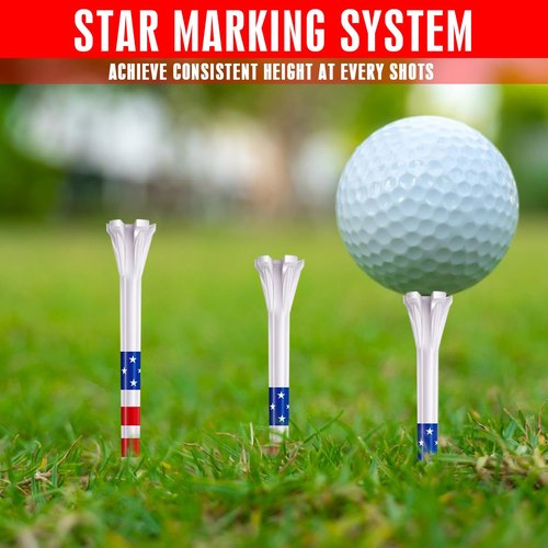 CHAMPKEY 5 Prongs Plastic Golf Tees 100 Pack - Star and Stripe Marking System Golf Plastic Tees - Lower Friction and Longer Distance Golf Tees (3-1/4")
