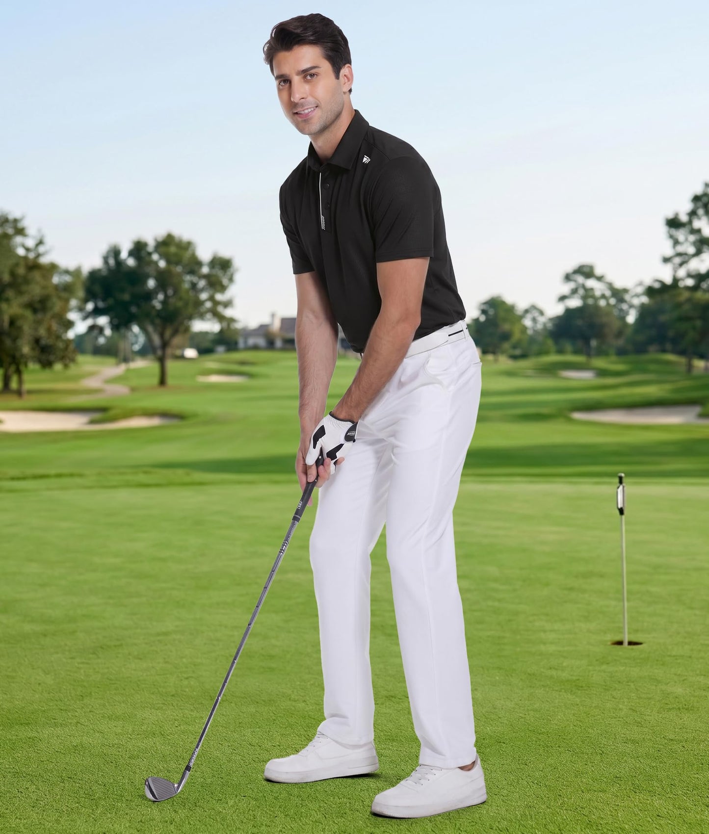 WARHORSEE Golf Shirts for Men Short Sleeve Breeze Dry Fit Performance Moisture Wicking Golf Polo Shirt for Men,Black,L