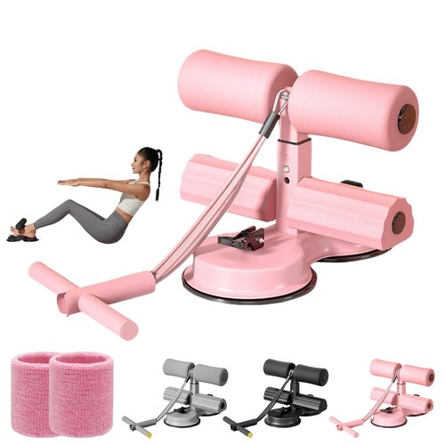 Ab Training Auxiliary Device, Double Suction Cups, Adjustable Sit up Exercise Equipment for Home, Fitness Equipment for Home & Gym (Pink,With Tension Rope)