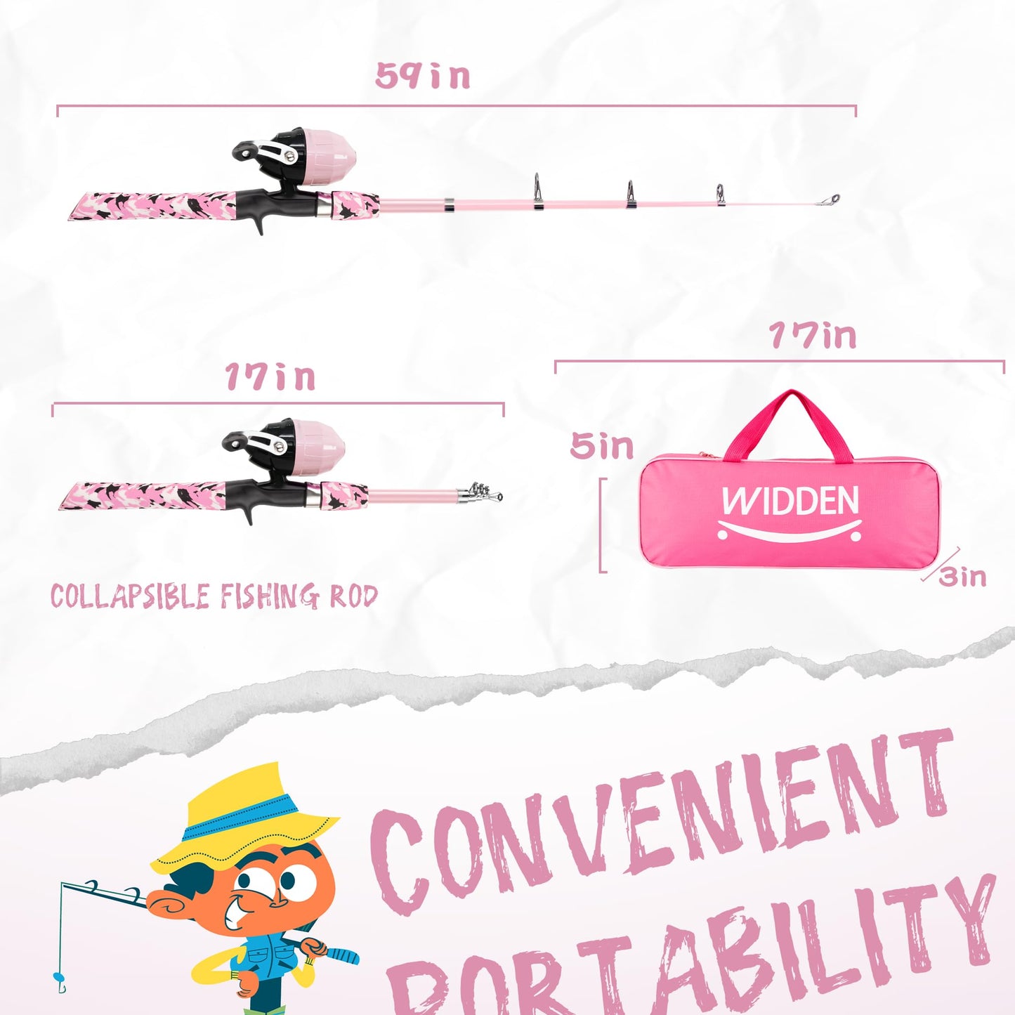 WIDDEN Kids Fishing Pole, Portable Telescopic Kids Fishing Poles for Boys and Girls, Fishing Rod and Reel Combo Kit with Tackle Box, and Fishing Net, Best Fishing Pole for Toddler Youth