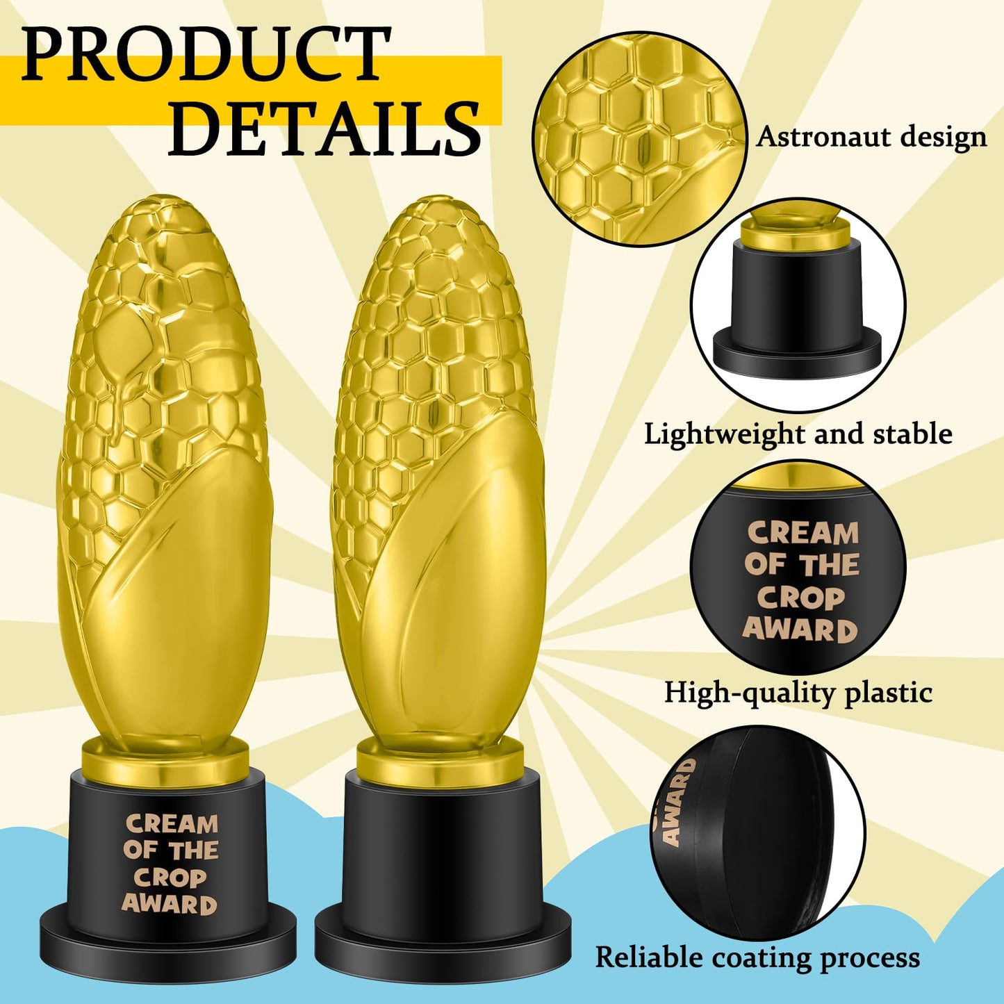 Tondiamo Small Trophy Celebrate the Top Award 6 Inch Tall Plastic MVP Funny Game Small Trophy and Awards for Employees Boss Custom Competition Gifts(Corn)