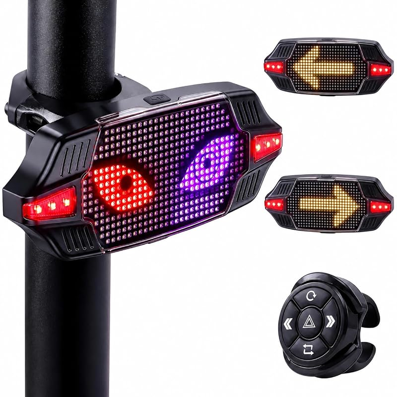 Smart Bicycle Tail Light with Remote, USB-C Rechargeable Turn Signals, 1000mAh