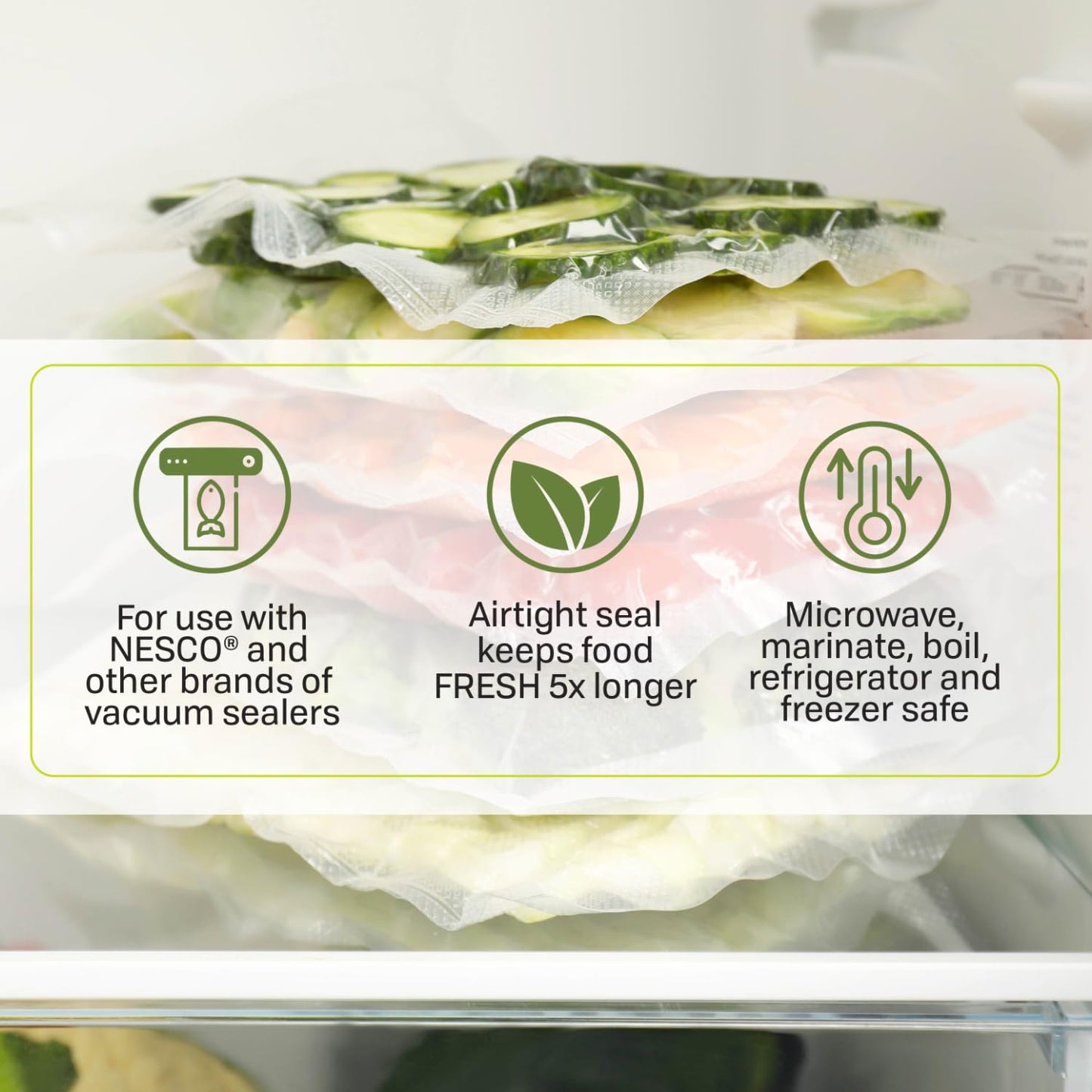 NESCO VS-03R Vacuum Sealer Bags for Home Food Storage, Liquid‑Friendly Bags Safe for Microwave and Sous‑Vide Cooking
