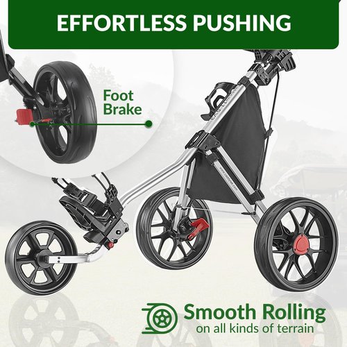 Caddytek CaddyLite 11.5 V3 3 Wheel Golf Push Cart - SuperLite Deluxe, Lightweight, Easy To Fold Caddy Cart Pushcart , Silver , 53.5 x 27 x 45"