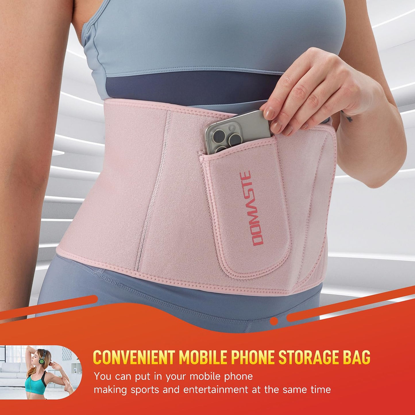 Domaste Waist Trimmer for Women & Men - Sweat Belt Waist Trainer Stomach Wrap for High-Intensity Training & Workouts(Impatiens Pink)