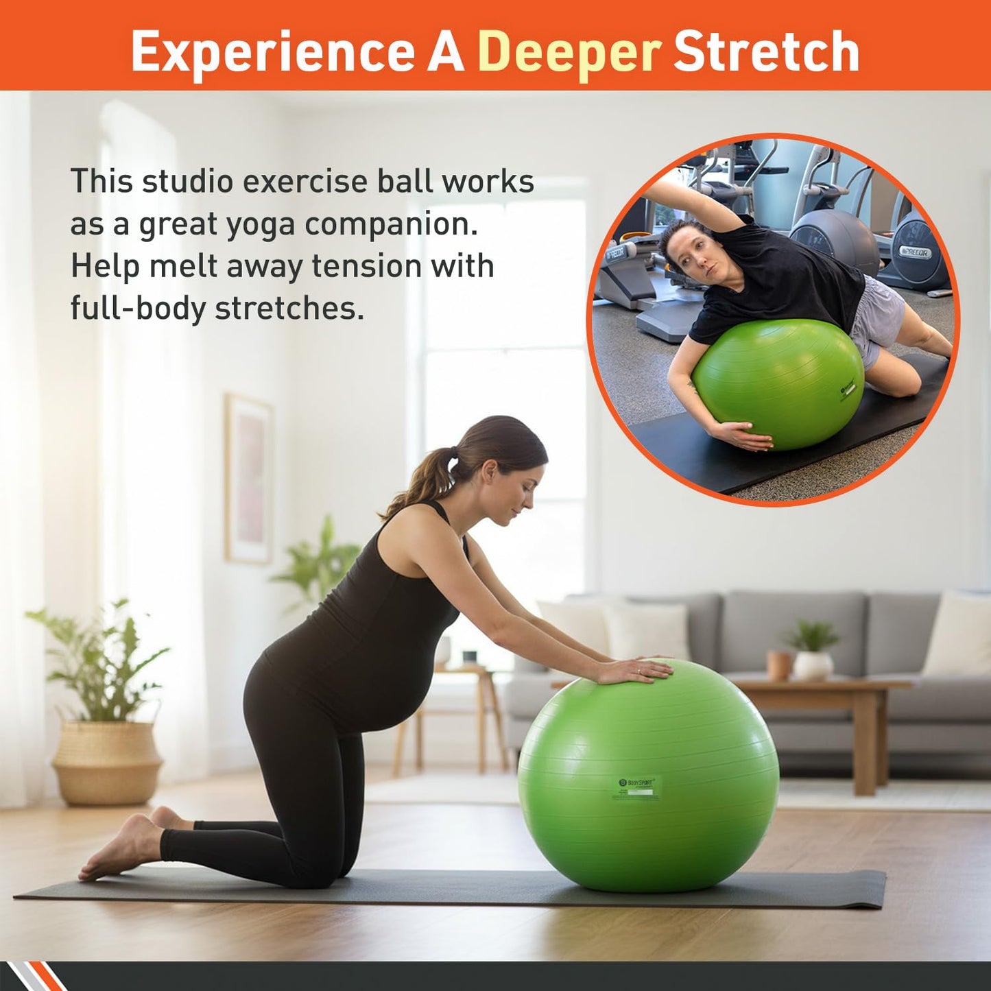 Body Sport Slow Release 55cm Exercise Ball with Pump, Gym Equipment for Home or Office, Stability Fitness Ball, Pregnancy Ball, Core Strength Training Equipment