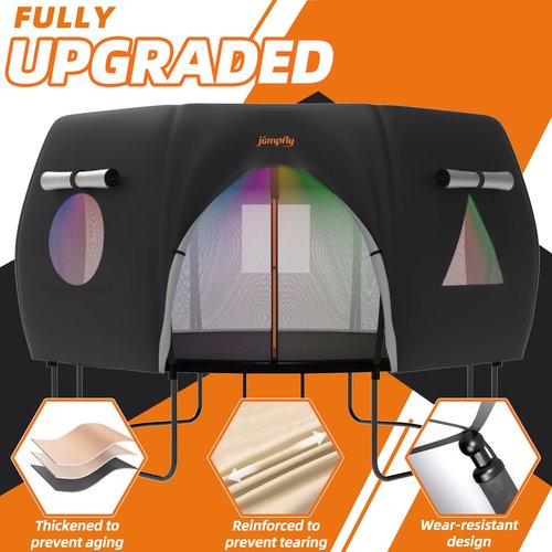 jumpfly Trampoline Round Tent(Tent ONLY) Fits 12FT Frame 8 Curved Poles with LED Lights Trampoline Accessories - Wear-Resistant - Black
