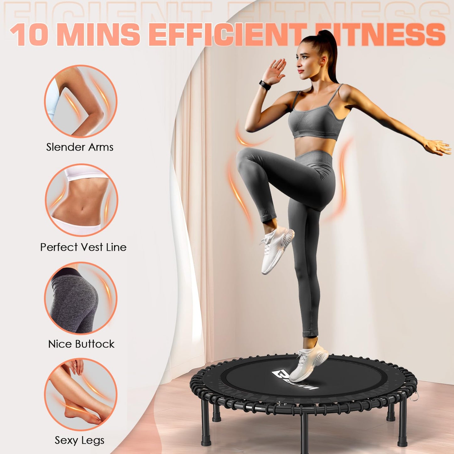 BCAN 450/550LBS Rebounder Trampoline for Adults, 40"/48" Foldable Mini Trampoline with Durable Bungees, Quiet & Stable Exercise Rebounder Trampoline for Indoor/Garden Workout- 40IN-Red