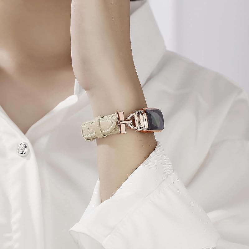 Leather Band for Fitbit Inspire 3 - Beige / Rose Gold, Apawband Variation