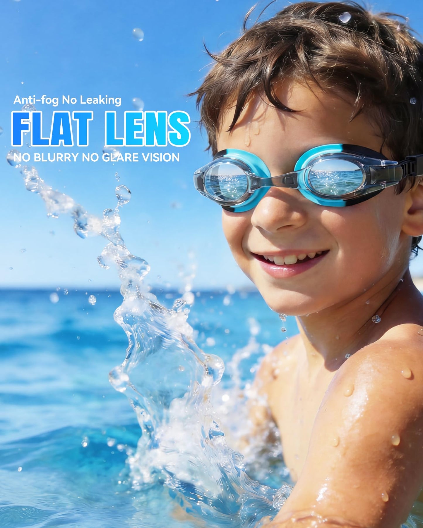 Aegend 2 Pack Kids Goggles, Swimming Goggles for Kids Age 4-16 Boys and Girls Youth, Anti-Fog Pool Goggles, Green Black & Blue Black