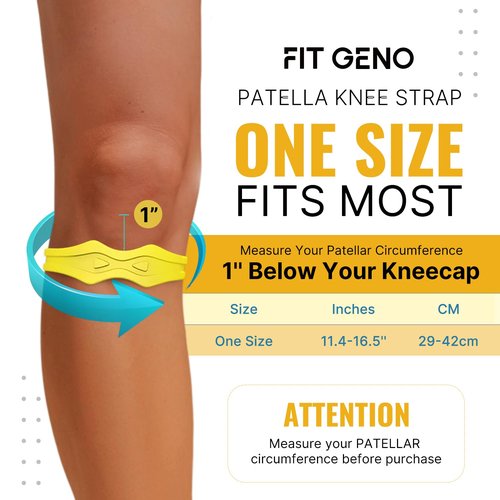Fitgeno Knee Strap Patella Support: Knee Band for Patellar Tendon Pain Relief - Knee Brace for Tendonitis Jumpers Running Sports Basketball Men Women 2 Packs (Yellow)