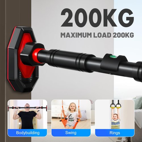 Pull Up Bar for Doorway, Strength Training Chin Up Bar with Level Meter Adjustable 25.5"- 39.3" Width Locking Mechanism Pull-up Bars, No Screws, Max Load 440lbs for Home Gym Door Frame Workout