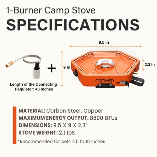 Cofiyard 1-Burner Propane Stove Portable Camping Stove with Carry Strap, Backpacking Camp Stove for Outdoor Cooking, Flick-Style Ignition, Temperature Control, 8600 BTUs of Power for Camping BBQ& More
