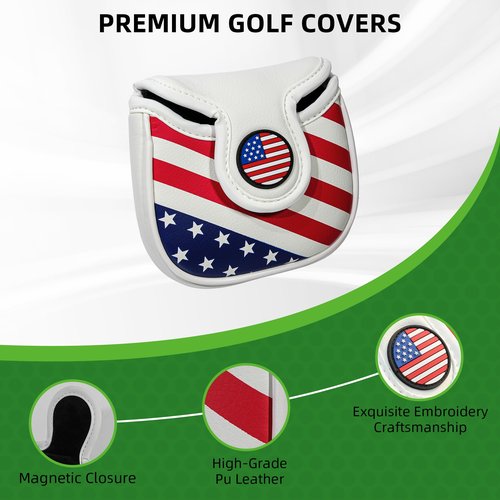 Mallet Putter Cover Headcover,Heel Shaft Mallet Cover Square with Magnetic Closure & USA Stars and Stripes