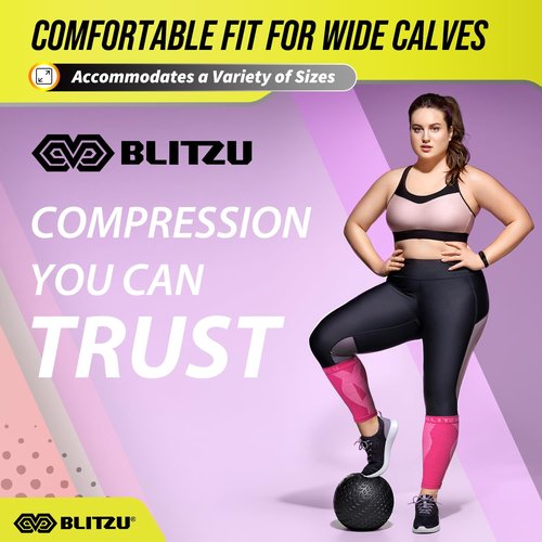 BLITZU Calf Compression Sleeves for Men and Women. Footless Compression Socks Support for Varicose Vein, Nursing, Running. Leg Sleeve Brace for Shin Splints, Pain Relief & Reduces Swelling Black L-XL
